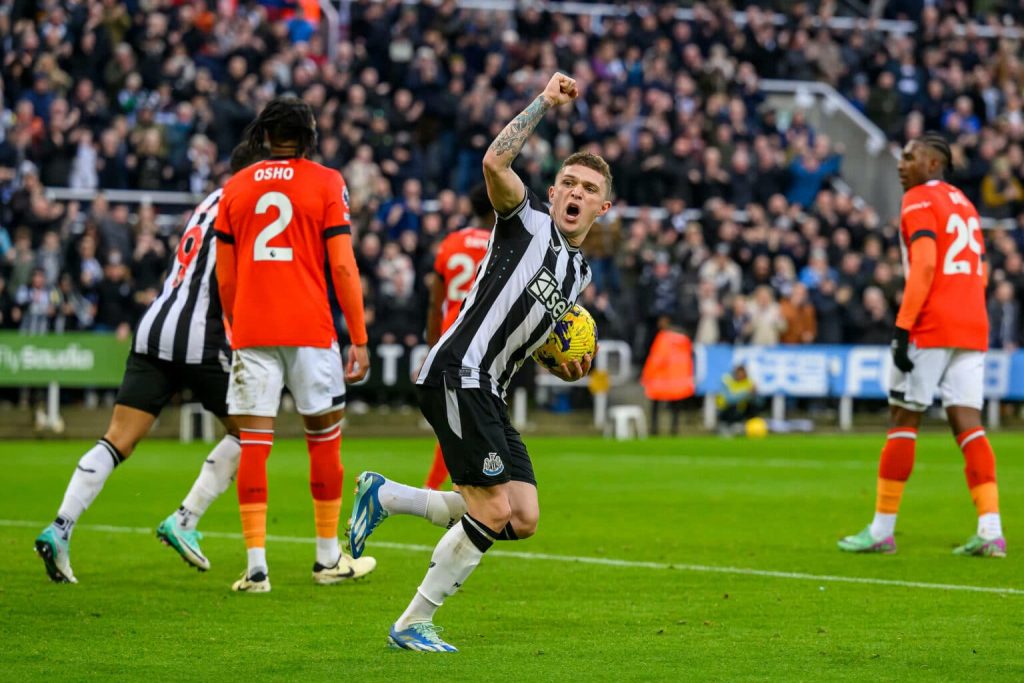 Newcastle United v Luton Town Premier League 03/02/2024. GOAL 3-4 Kieran Trippier of Newcastle Utd celebrates after he s